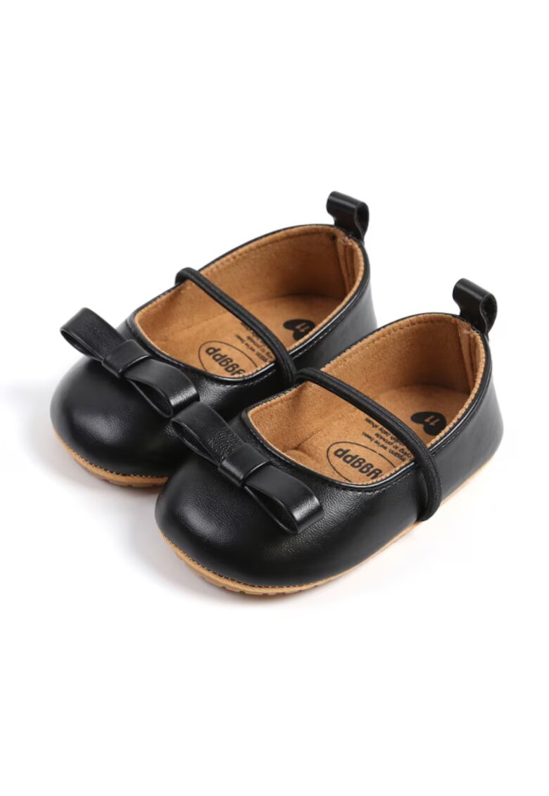 Superbaby Pantofi Cu Fundita Decorativa - Casual - Piele ecologica - Fete - Banda elastica - Negru