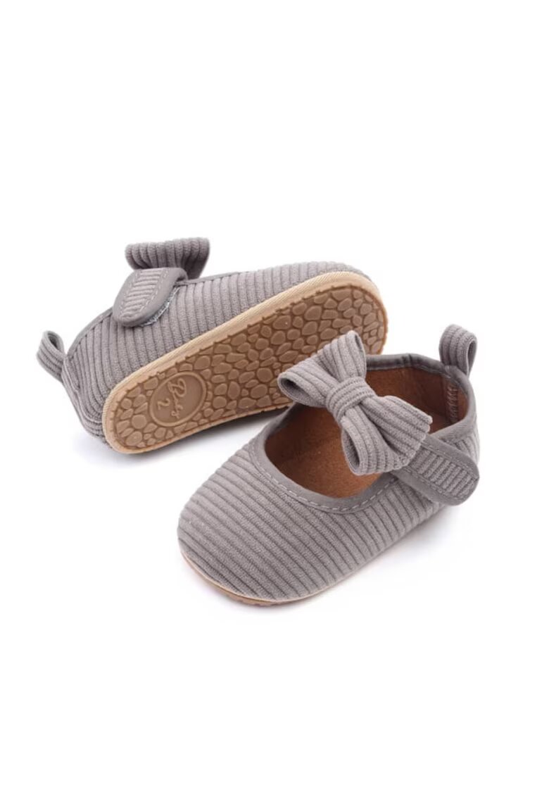 Superbaby Pantofi Cu Fundita - Din Reiat - Casual - Fete - Velcro - Gri