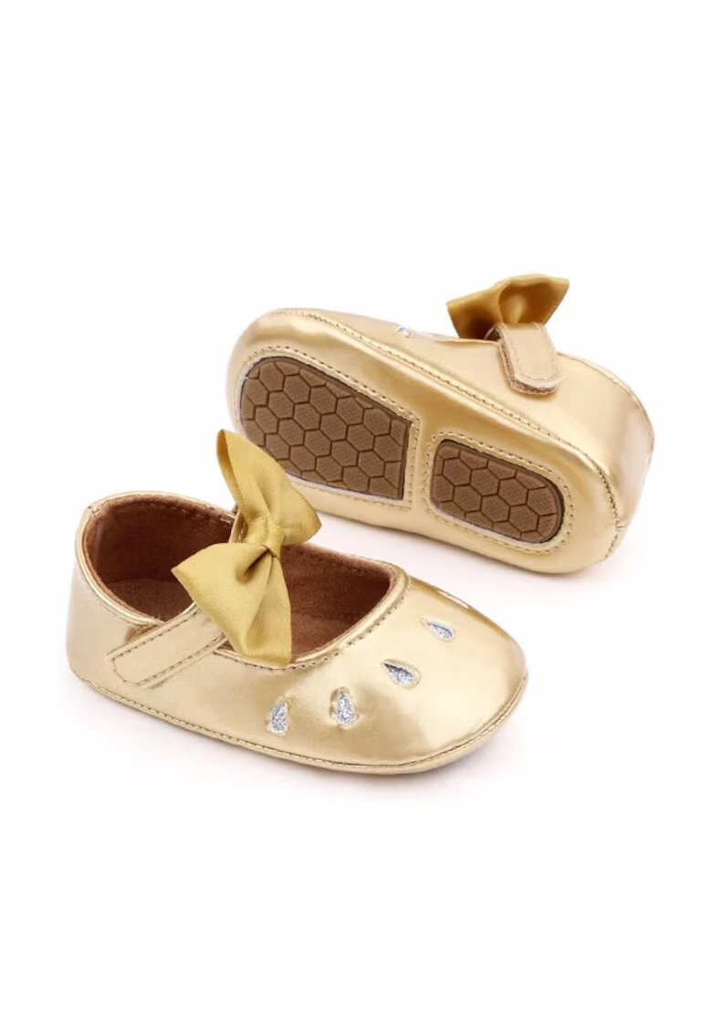 Superbaby Pantofi Din Lac - Cu Puncte Argintii - Elegant - Piele ecologica - Fete - Velcro - Auriu - Auriu