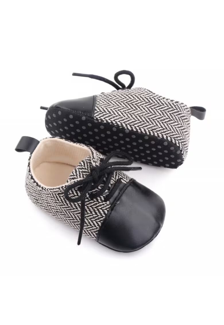 Superbaby Pantofi eleganti Model AL 20224 ZigZag - Textil - Pentru bebelusi - Baieti - 9-12 - Negru cu alb - - Multicolor