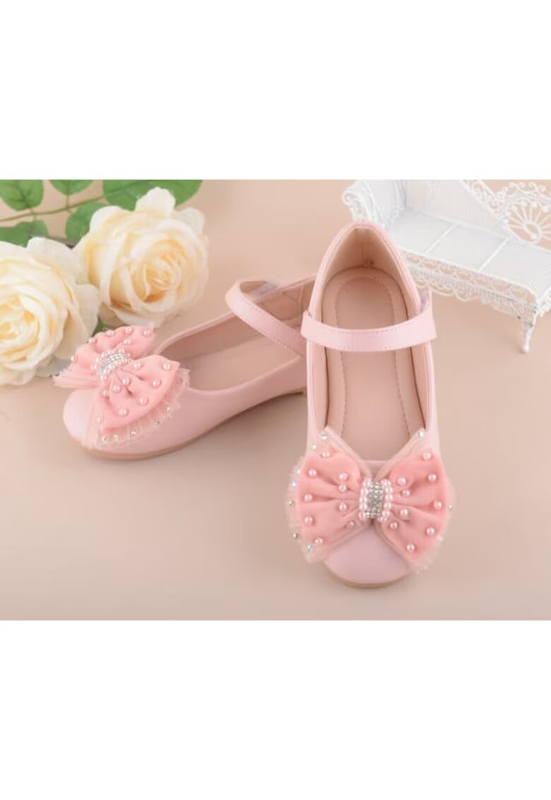 Superbaby Pantofi Model AL 15411 cu fundita - Piele ecologica - Cu bareta velcro - Roz -
