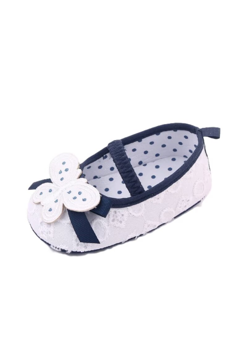 Superbaby Pantofi Model Butterfly - Casual - Textil - Fete - Banda elastica - Alb - Bleumarin