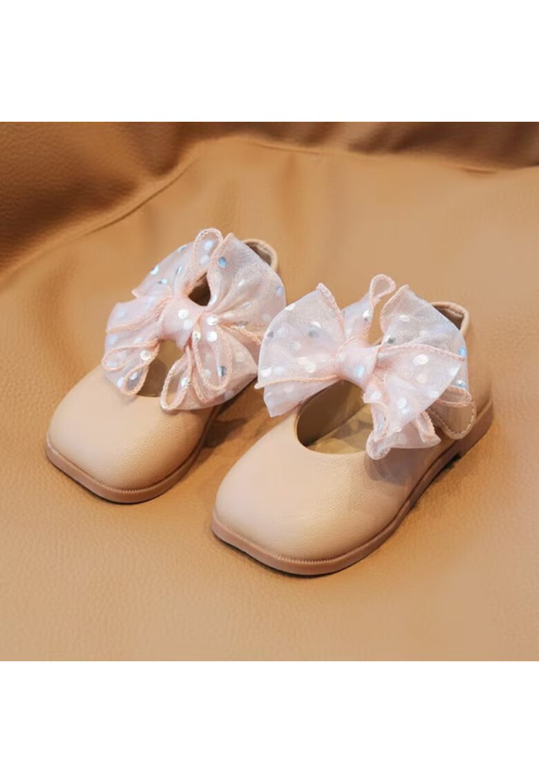 Superbaby Pantofi Model Organza - Elegant - Piele ecologica - Fete - Velcro - Roz pudrat