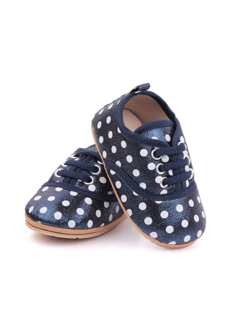 Superbaby Pantofi Sidefati - Cu Buline Albe - Casual - Textil - Fete - Siret - Bleumarin