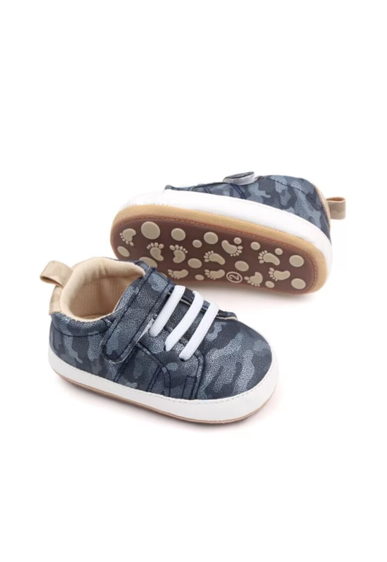 Superbaby Pantofi Sport Camuflaj - Cu Talpa Antiderapanta - Casual - Piele ecologica - Baieti - Siret - Velcro - Gri - Gri
