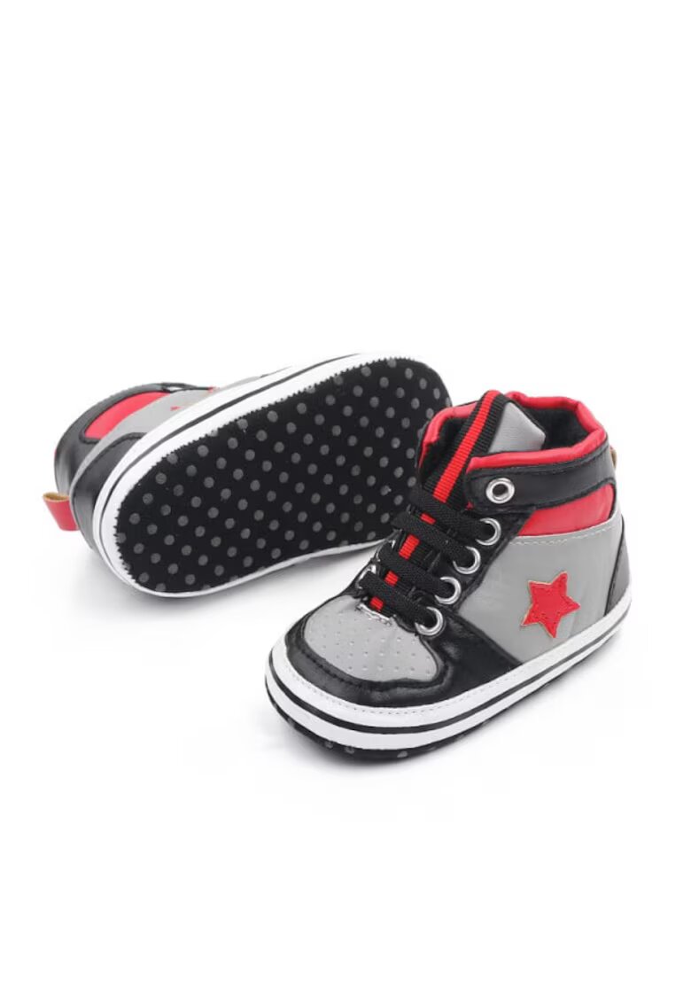 Superbaby Pantofi sport inalti Model AL 19563 cu steluta rosie - Pentru bebelusi - Piele ecologica - Baieti - Multicolor - Multicolor