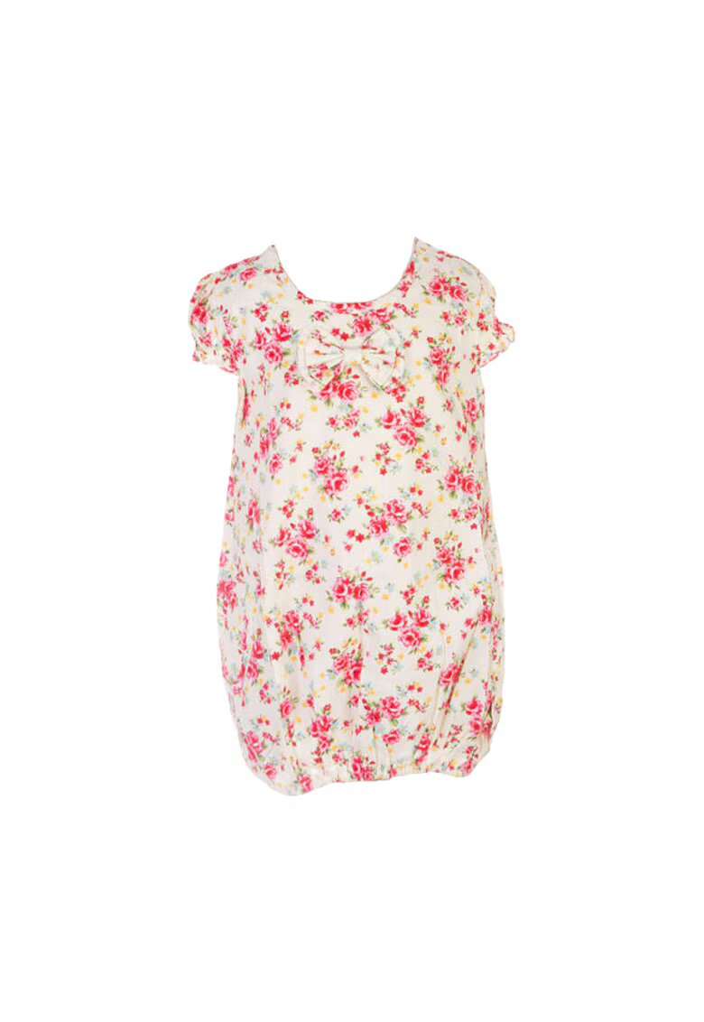 Superbaby Rochie Fetite - Alba Cu Trandafirasi Roz - Fara maneca - Bumbac