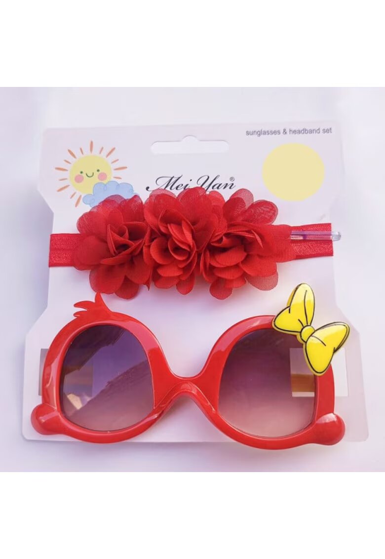 Superbaby Set bentita si ochelari de soare Model AL 17446 Little Daisy - Fete - Rosu - Rosu