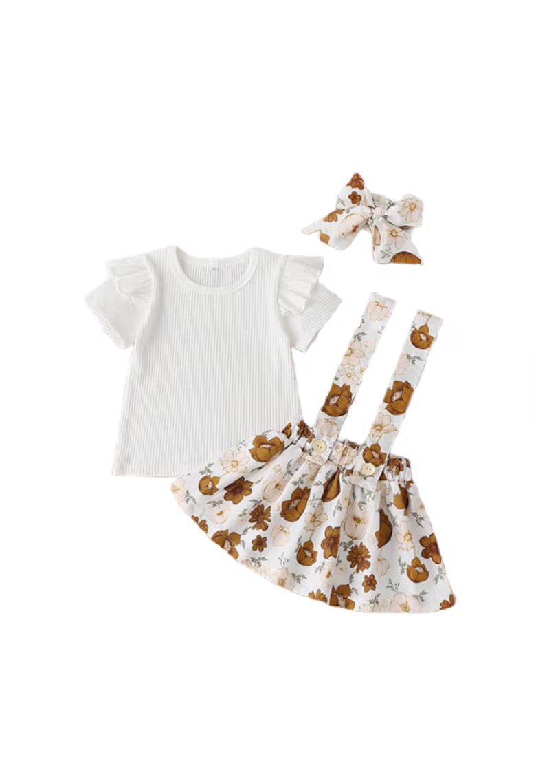 Superbaby Set Sarafan Cu Bluzita Alba Si Bentita Asortata Model Flowers - Fete - Maneca scurta - Multicolor
