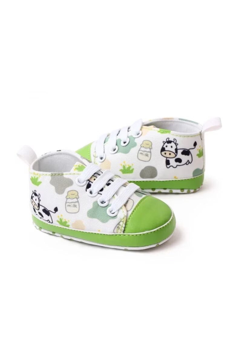 Superbaby Tenisi Model Cow - Casual - Textil - Baieti - Siret - Alb - Verde
