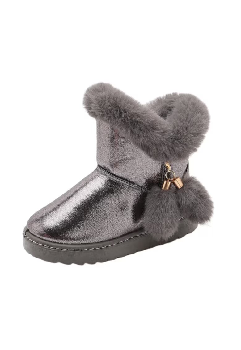 SuperBebeShop Cizme Imblanite - Cu Ciucurei - Sidefate - Peste glezna - Piele ecologica - Fete - Fara inchidere - Gri