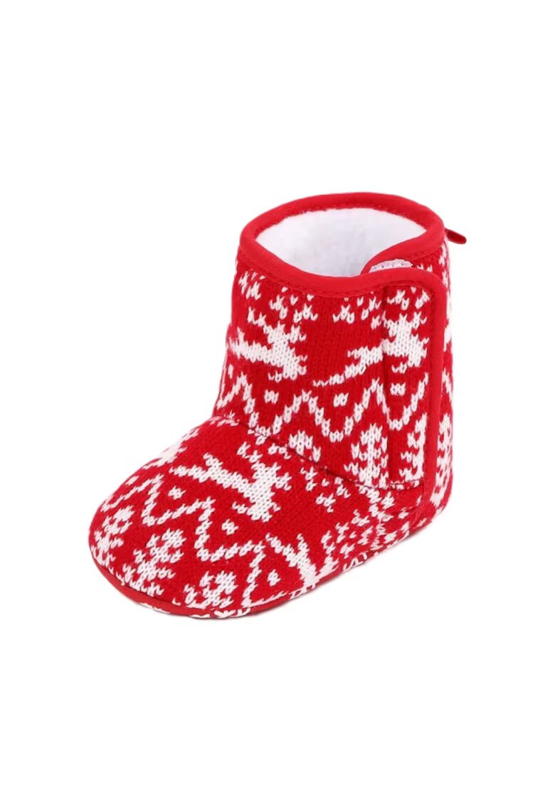 SuperBebeShop Cizme Rosii Cu Reni Albi - Peste glezna - Fete - Baieti - Velcro