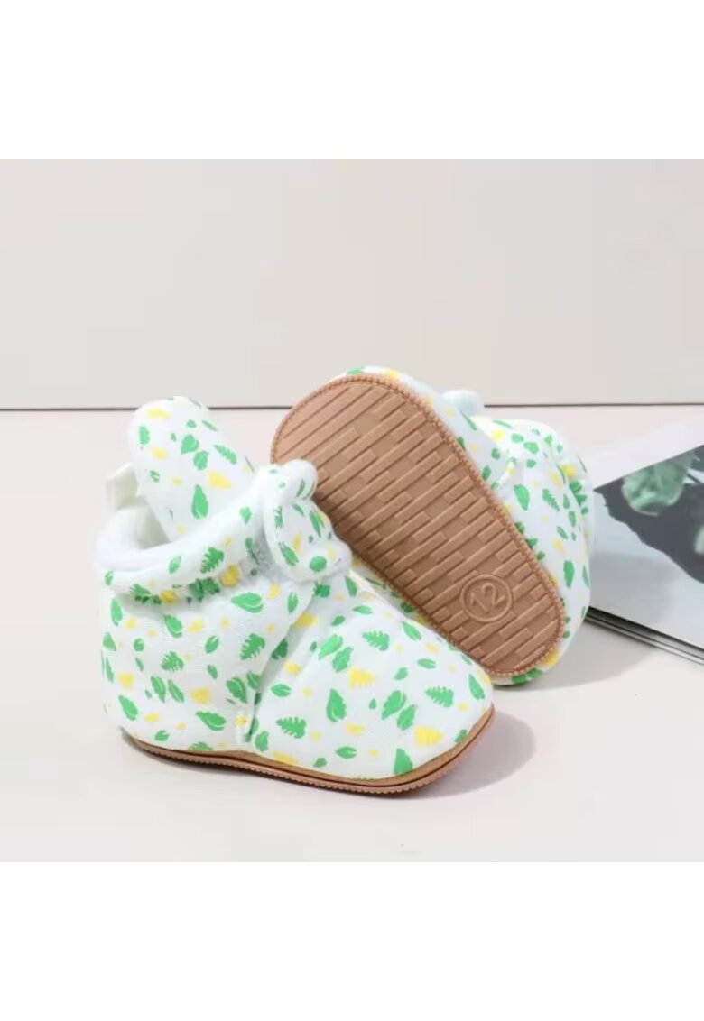 SuperBebeShop Cizmulite albe cu imprimeu verde si galben - Multicolor