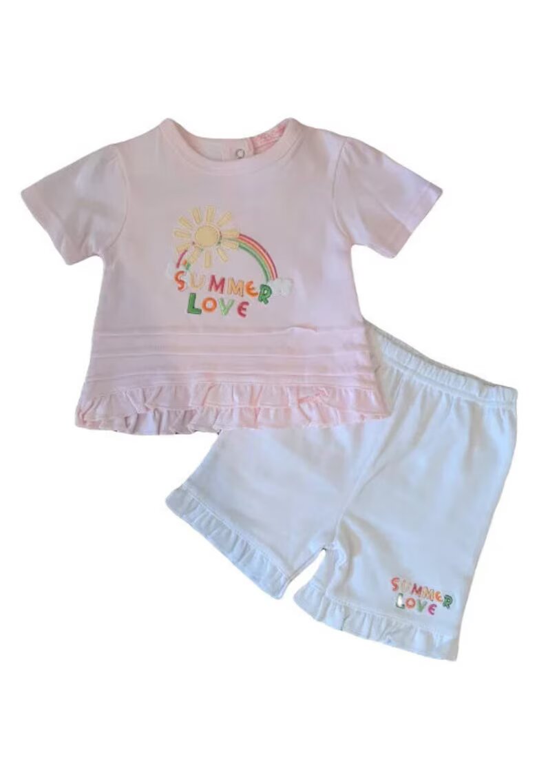 SuperBebeShop Compleu Cu Pantaloni Scurti Cu Volane - Model Summer Love - Bumbac - Fete - Maneca scurta - Multicolor