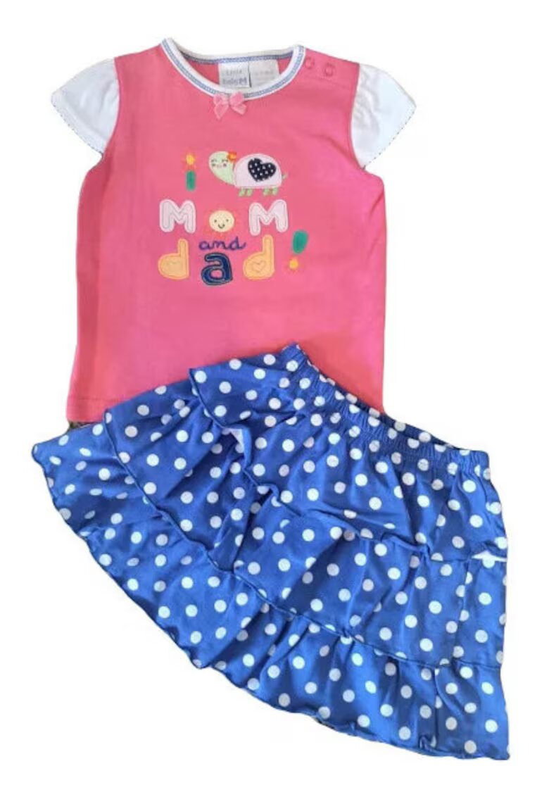 SuperBebeShop Compleu Model I Love Mom And Dad - Bumbac - Fete - Maneca scurta - Multicolor