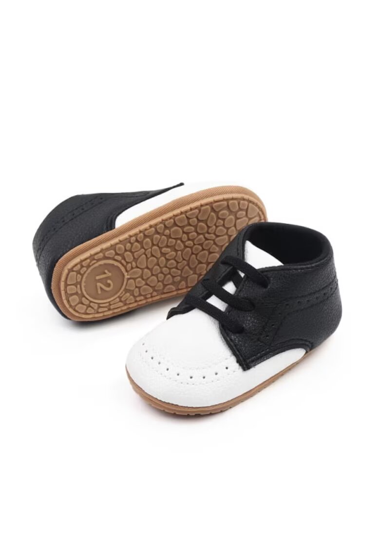 SuperBebeShop Pantofi Cu Sireturi Din Elastic - Elegant - Piele ecologica - Baieti - Alb - Negru