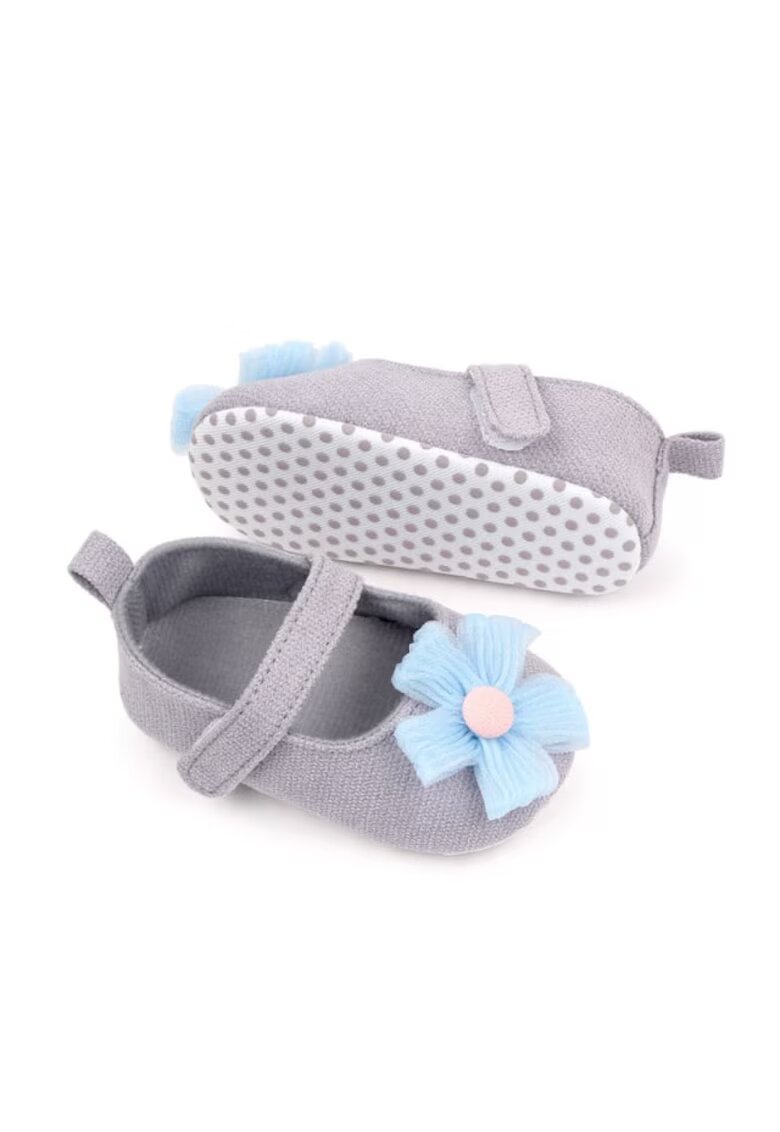 SuperBebeShop Pantofi Decorati Cu Floare Bleu - Casual - Textil - Fete - Velcro - Gri