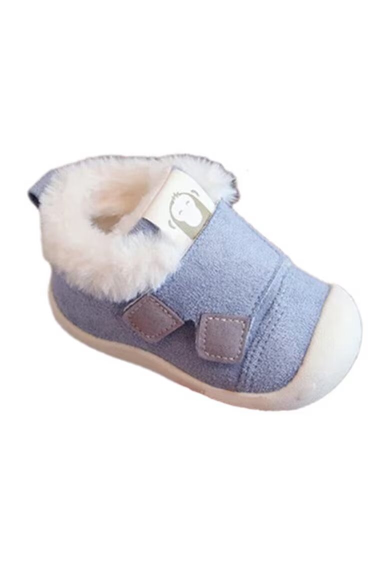 SuperBebeShop Pantofi Imblaniti - Model Snow - Piele intoarsa - Velcro - Albastru deschis