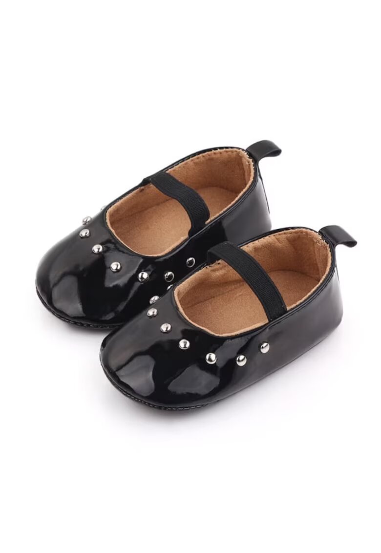 SuperBebeShop Pantofi Piele Ecologica Lacuita - Casual - Fete - Banda Elastica - Negru