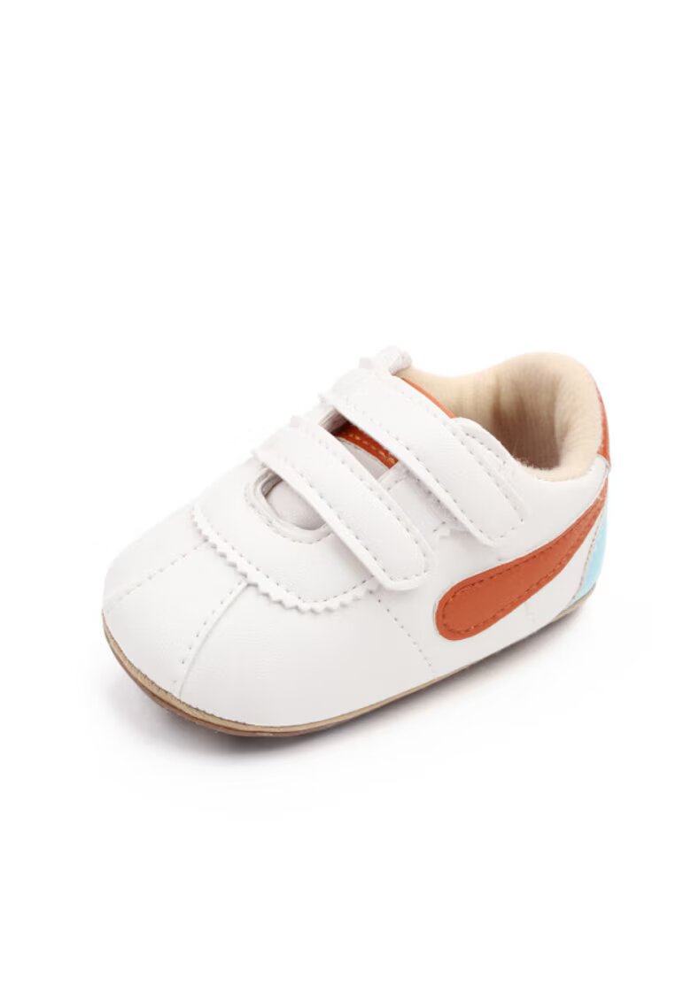 SuperBebeShop Pantofi Sport Velcro - Piele ecologica - Alb/Maro