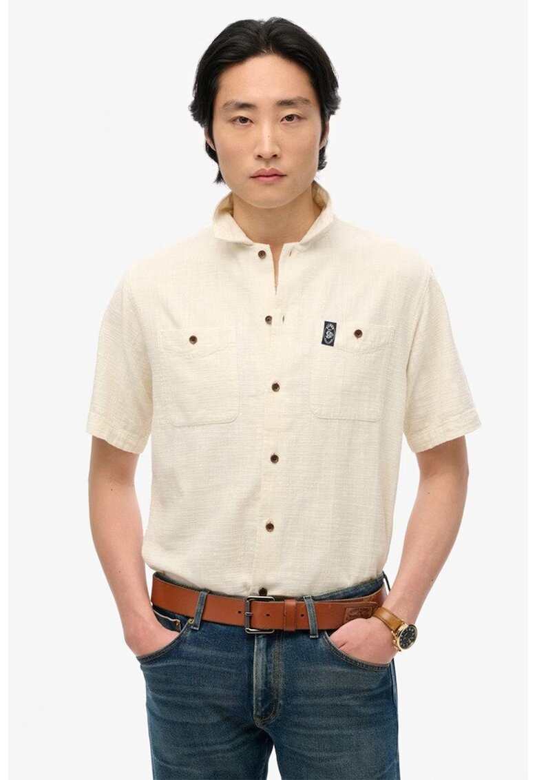 Superdry  Co Camasa cu maneci scurte si buzunare pe piept - Alb murdar