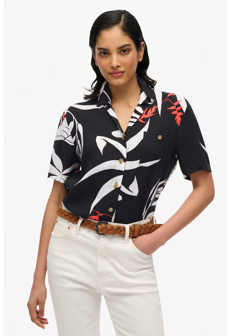 Superdry  Co Camasa cu maneci scurte si model abstract - Alb/Negru