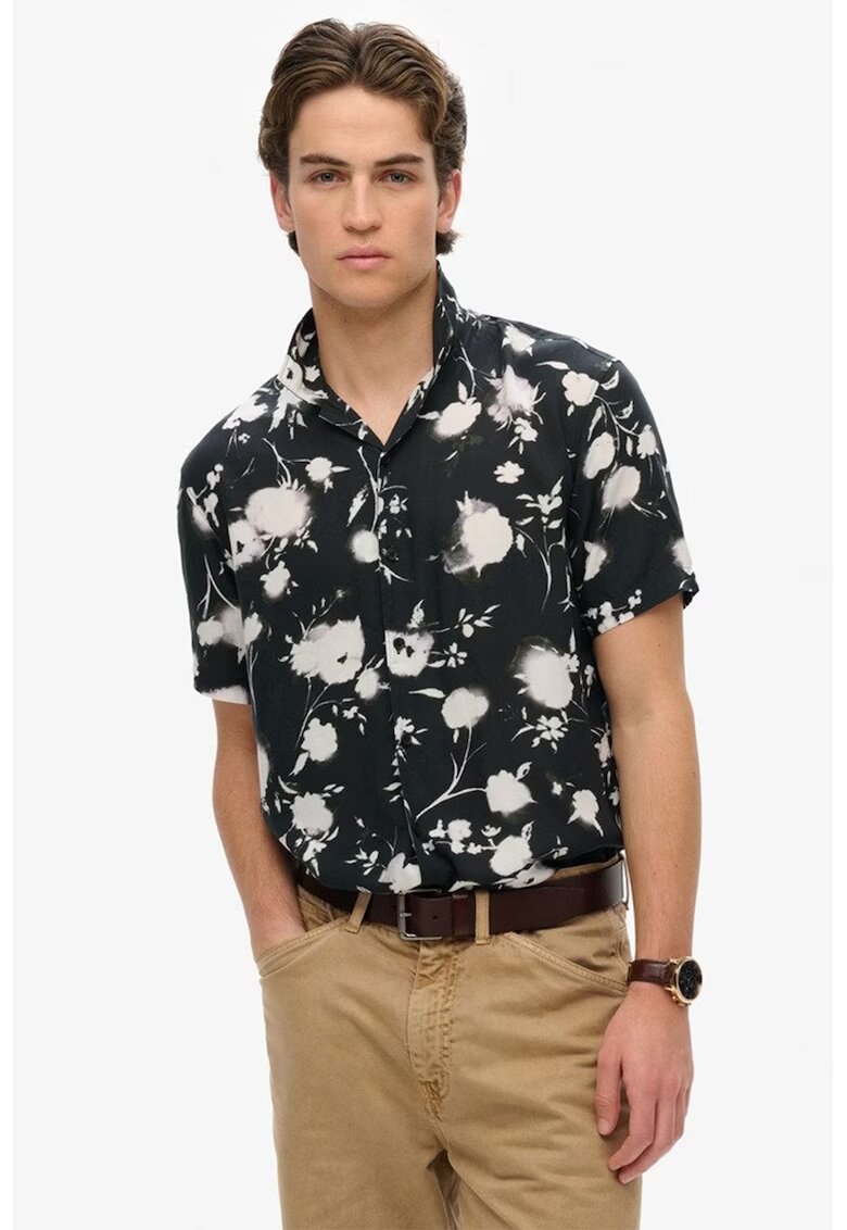Superdry  Co Camasa cu model floral si maneci scurte - Alb/Negru stins