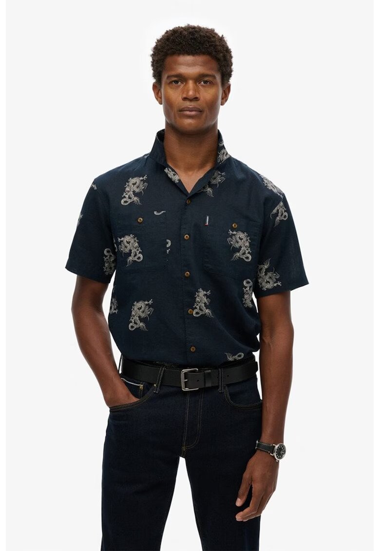 Superdry  Co Camasa din amestec de in Beach - Gri/Bleumarin