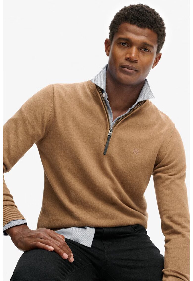 Superdry  Co Pulover de bumbac organic cu fenta cu fermoar - Caramel