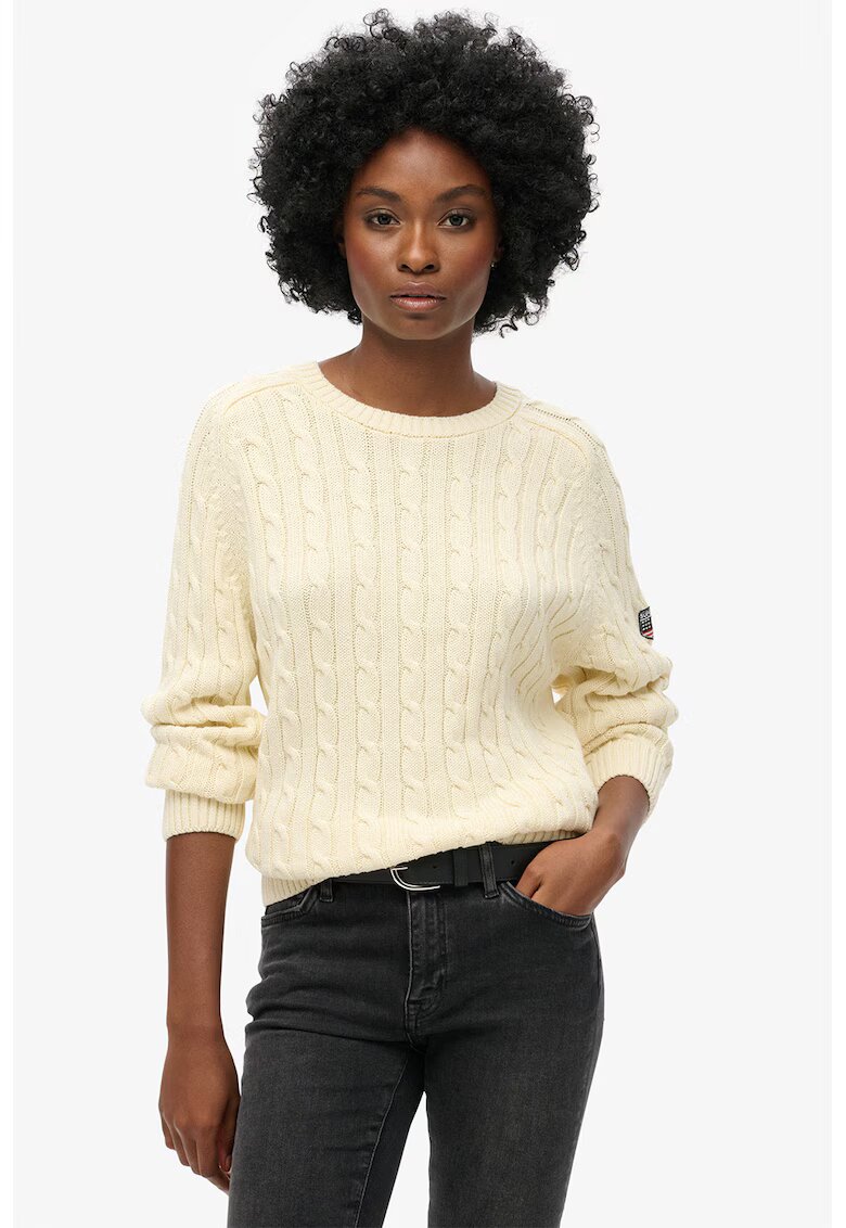 Superdry  Co Pulover din bumbac organic cu model torsade - Crem