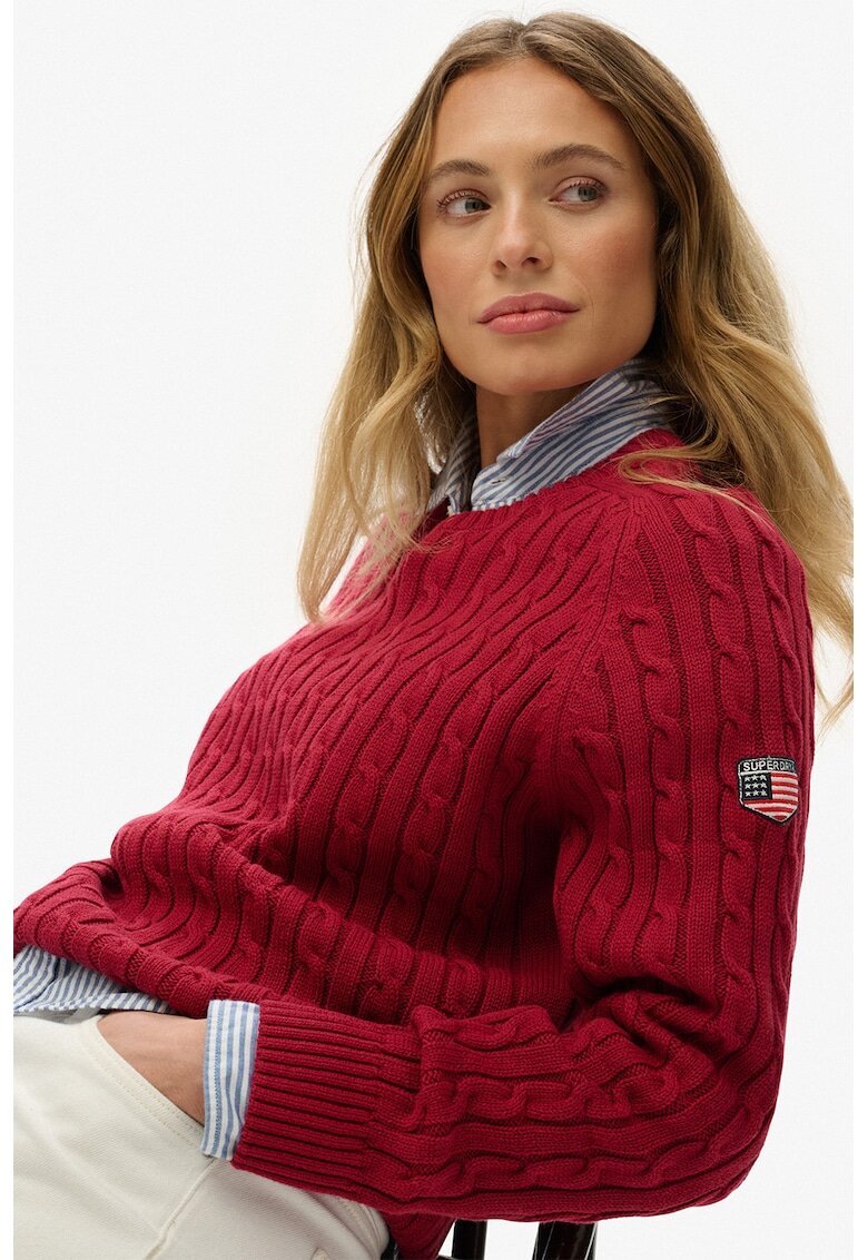 Superdry  Co Pulover din bumbac organic cu model torsade - Rosu