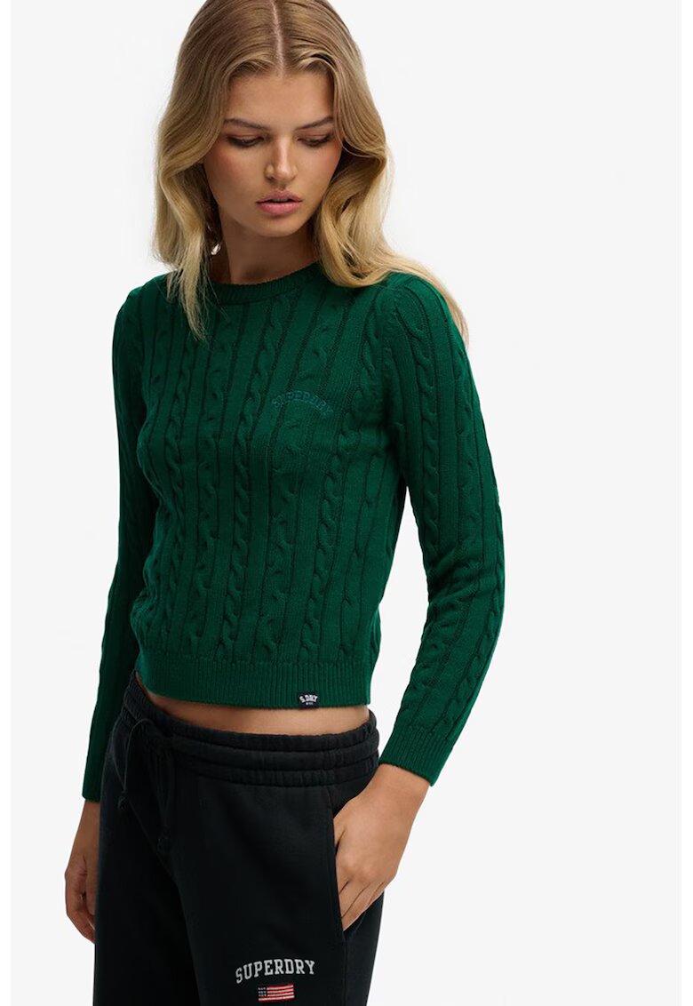 Superdry  Co Pulover slim fit cu model torsade - Verde englez