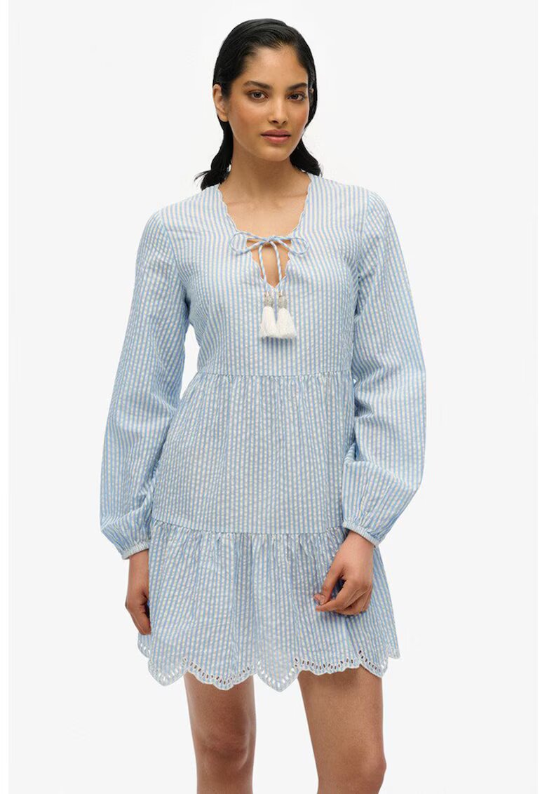 Superdry  Co Rochie de bumbac cu mansete elastice - Alb/Albastru deschis