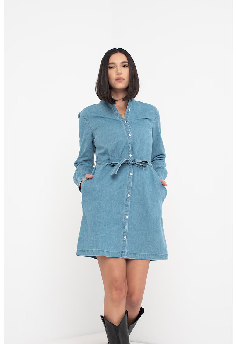 Superdry  Co Rochie din material chambray cu cordon in talie - Albastru deschis