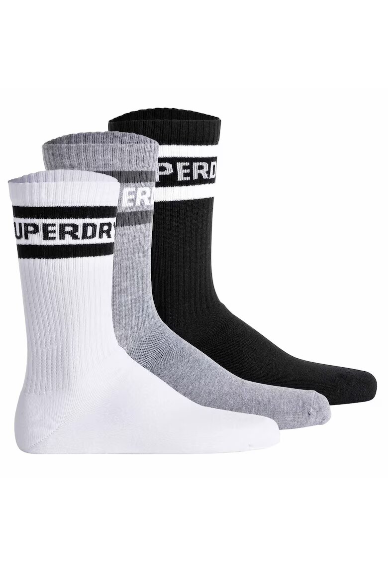 Superdry  Co Set de sosete lungi unisex Coolmax - 3 perechi - Alb/Negru/Gri