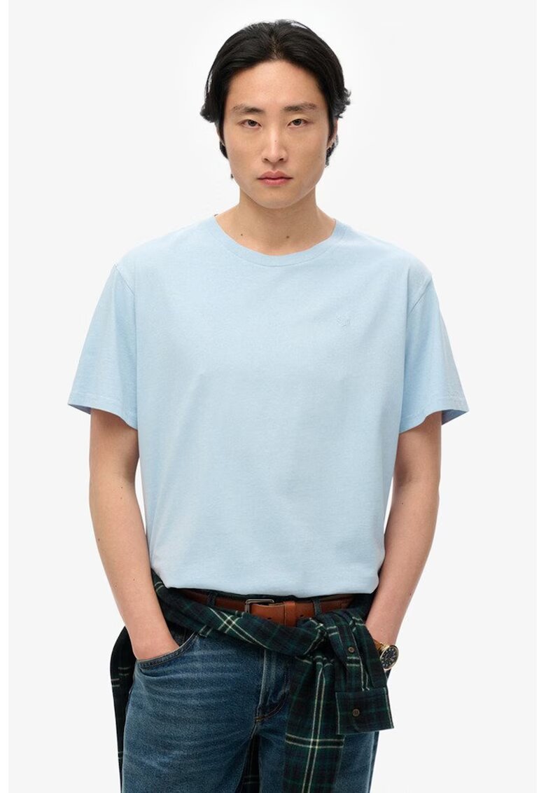 Superdry  Co Tricou cu model uni si decolteu la baza gatului - Albastru deschis