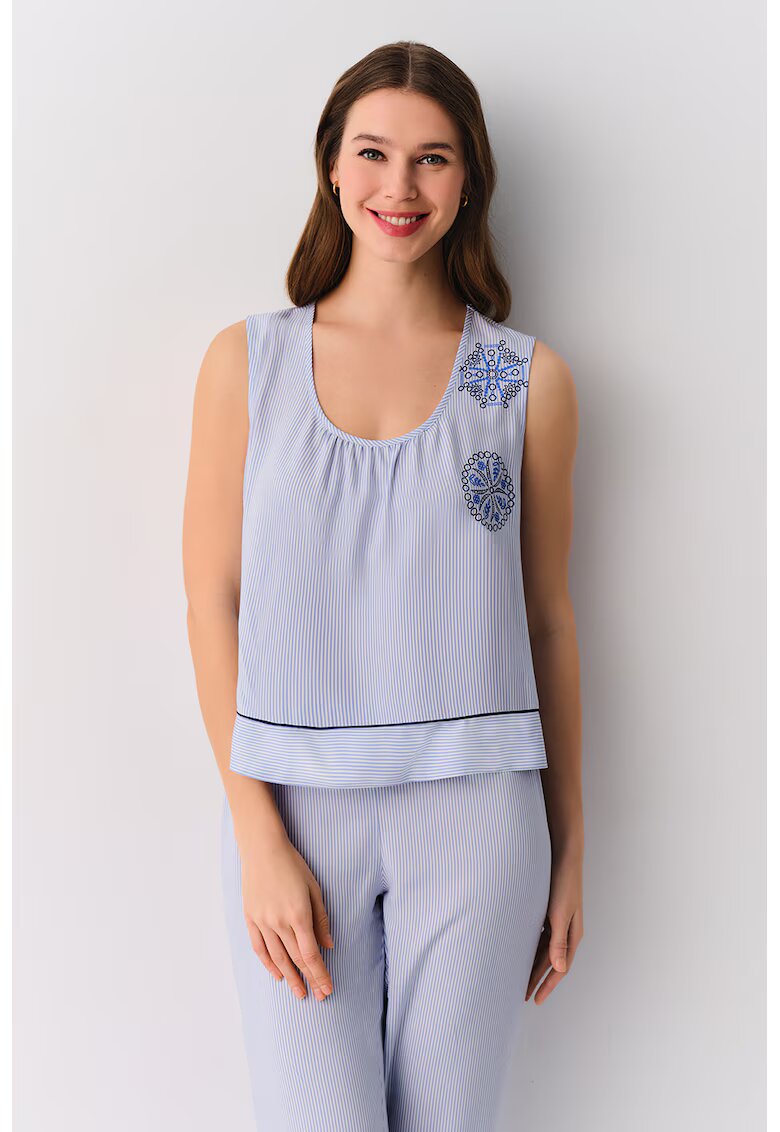 Suwen Pijama in dungi fara maneci Amanda - Albastru pastel/Albastru royal