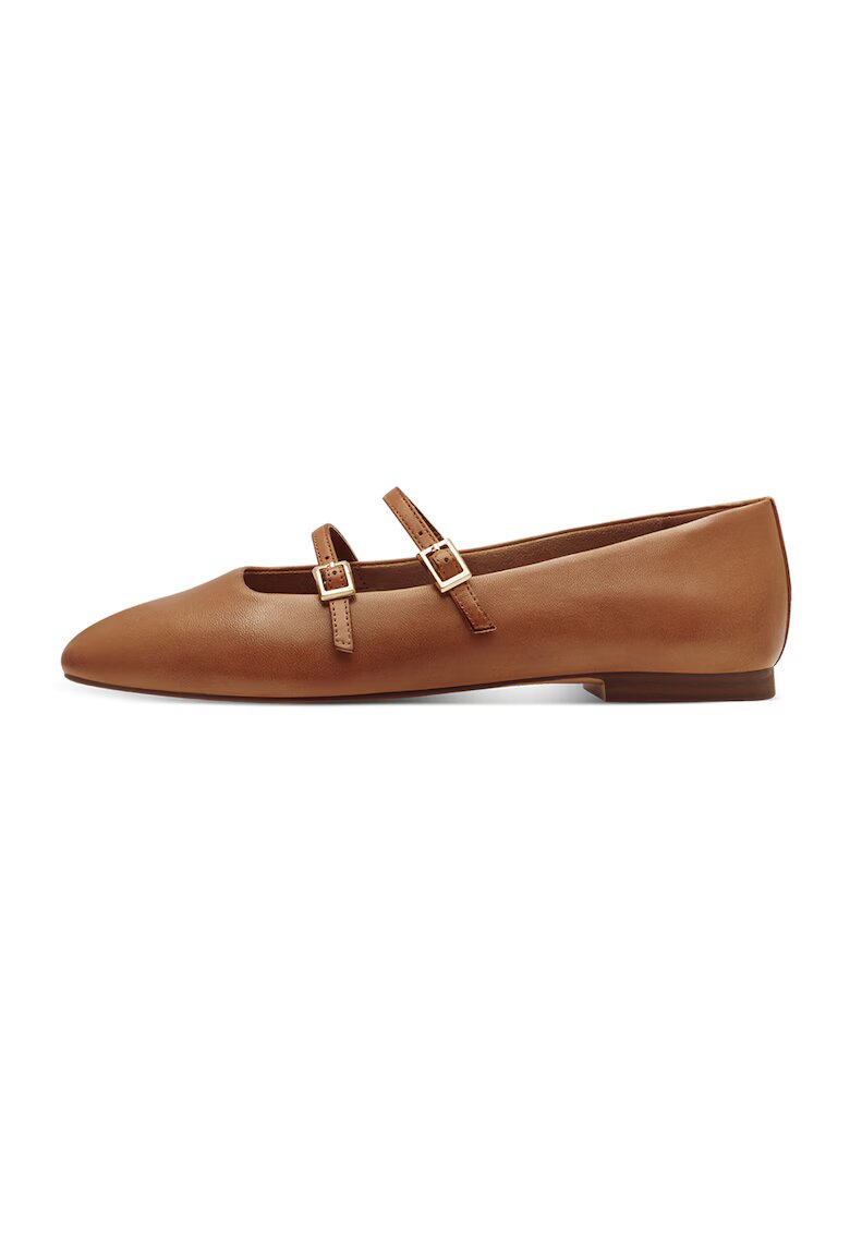 Tamaris Balerini de piele cu barete cu catarame - Maro cognac