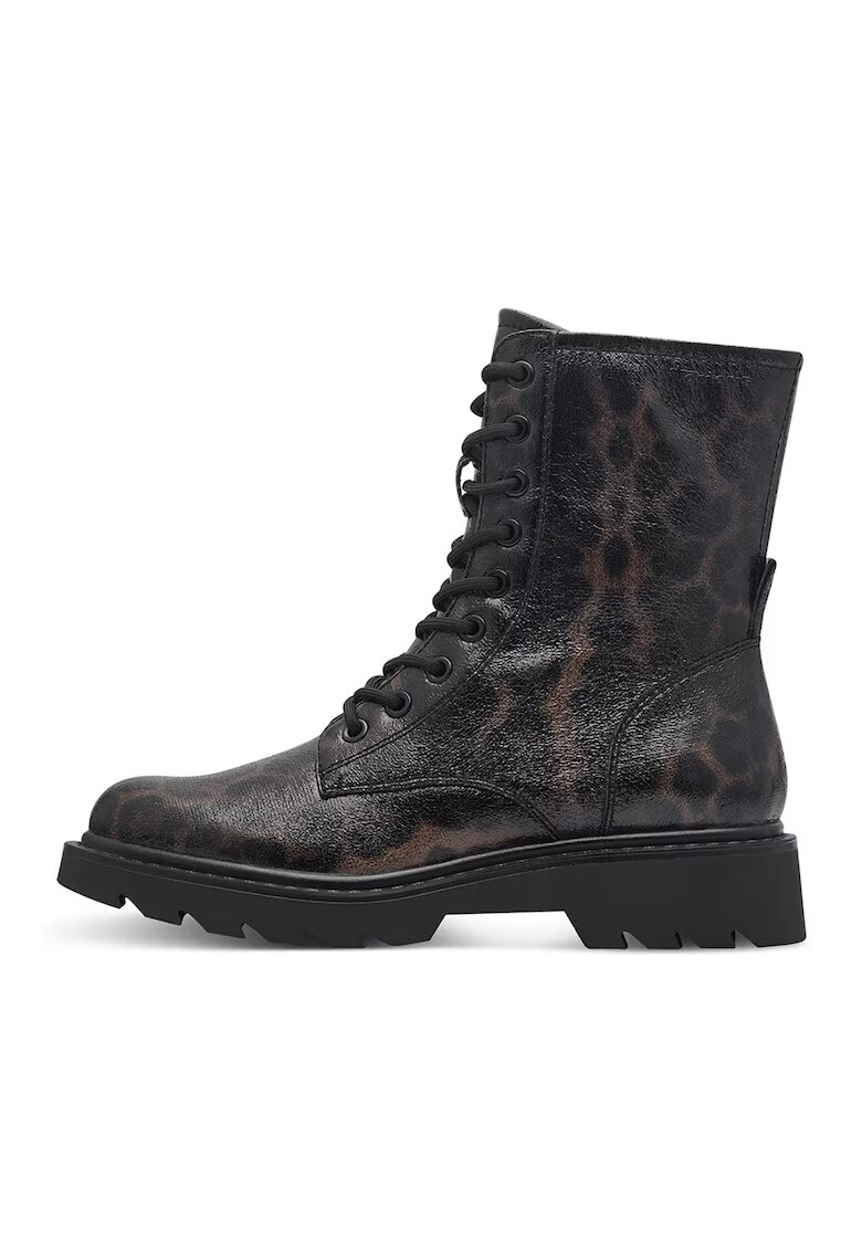 Tamaris Bocanci demi-wedge cu animal print - Maro inchis/Negru