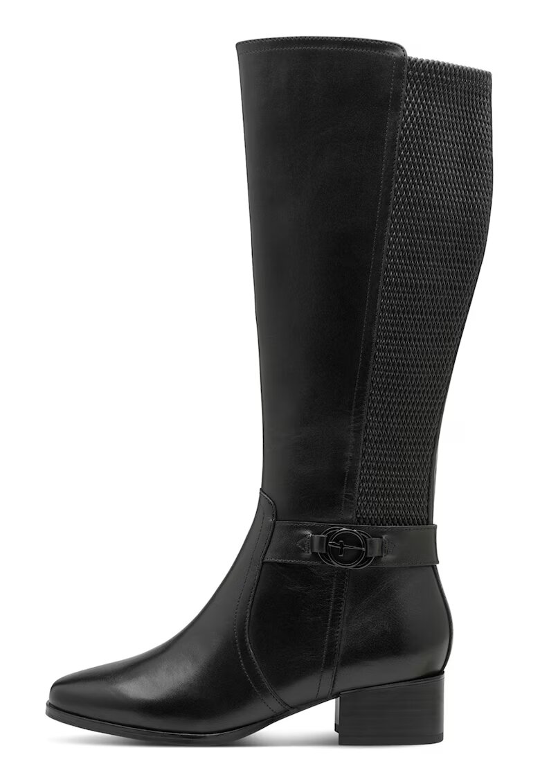 Tamaris Comfort Cizme lungi de piele si piele ecologica cu toc masiv - Negru
