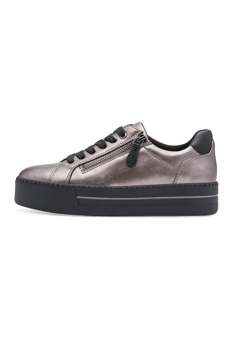 Tamaris Comfort Pantofi sport low-cut de piele ecologica - Negru/Argintiu