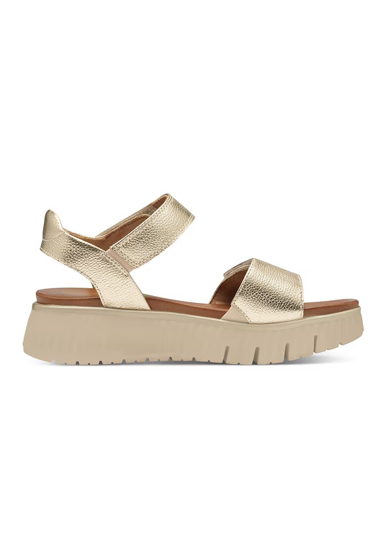 Tamaris Comfort Sandale wedge de piele cu velcro - Auriu