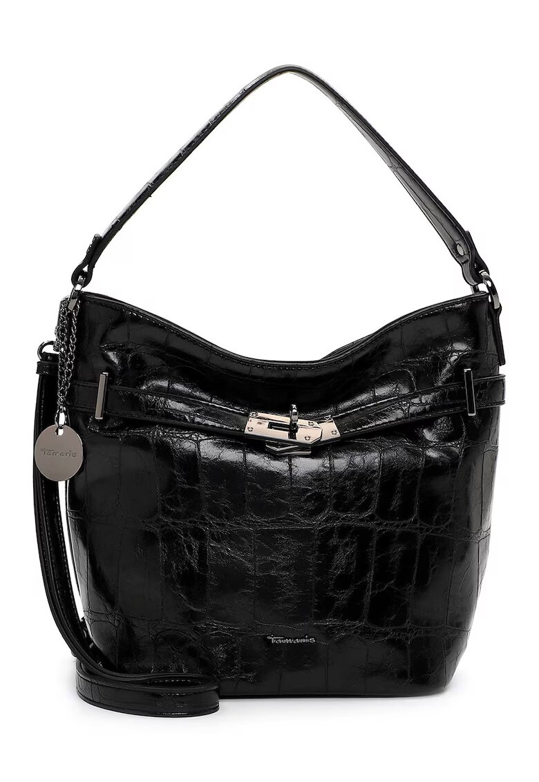 Tamaris Geanta cu maner si aspect lacuit - Negru stins