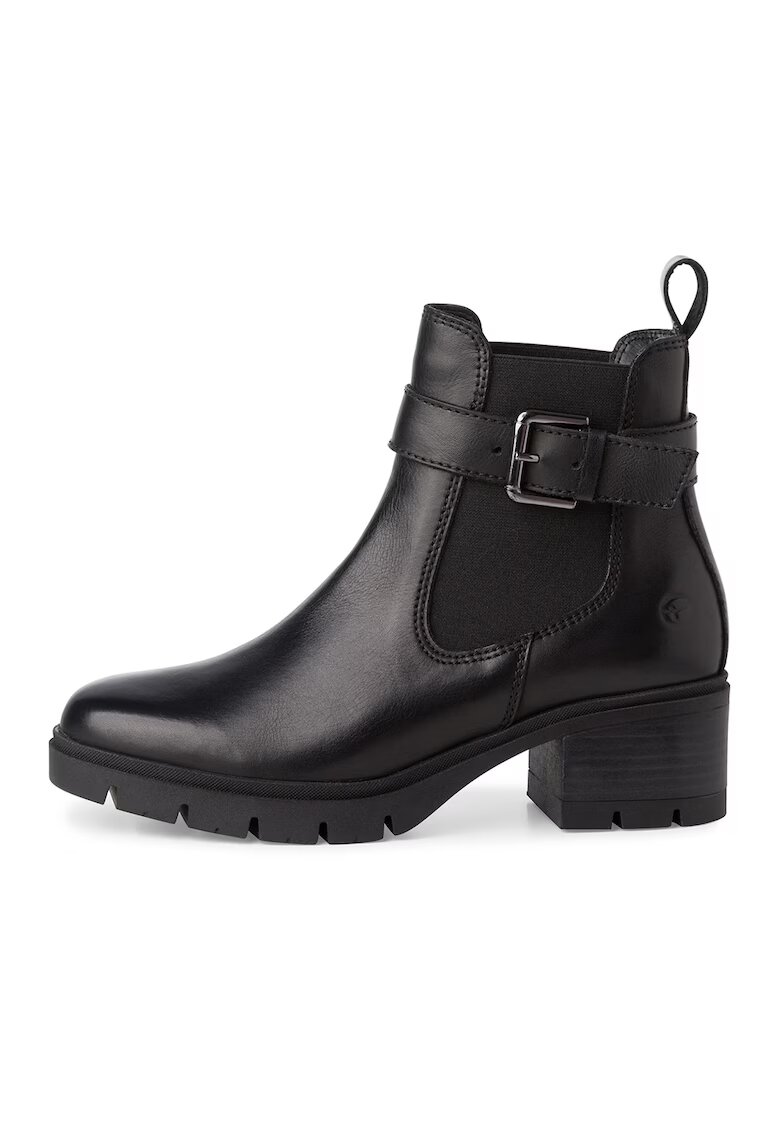 Tamaris Ghete Chelsea de piele cu insertii textile - Negru