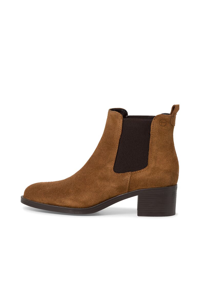 Tamaris Ghete Chelsea de piele cu toc masiv - Caramel