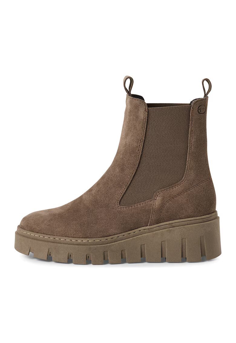 Tamaris Ghete Chelsea wedge de piele intoarsa - Maro deschis