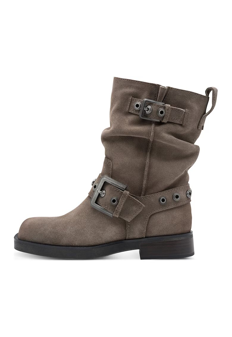 Tamaris Ghete de piele cu bareta decorativa cu catarama - Maro taupe