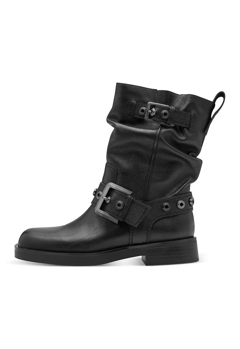 Tamaris Ghete de piele cu bareta decorativa cu catarama - Negru