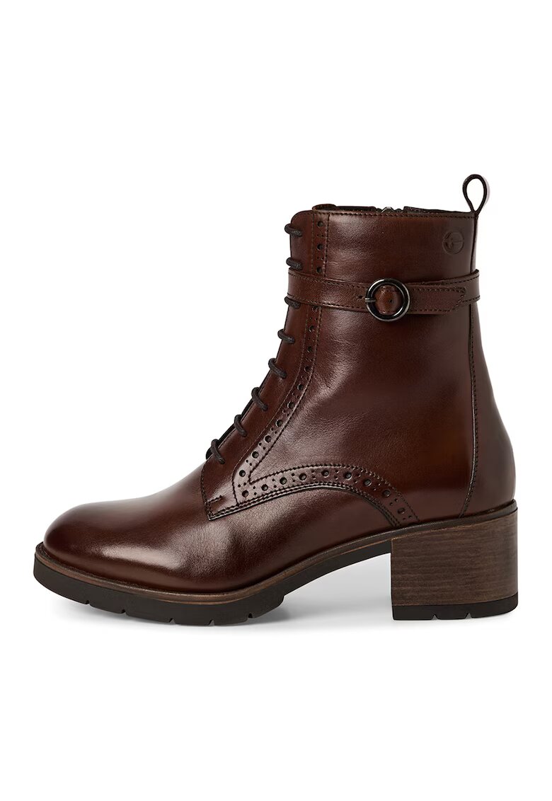 Tamaris Ghete de piele cu garnituri cu perforatii - Maro cognac