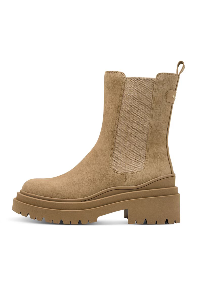 Tamaris Ghete de piele ecologica cu insertii textile - Maro camel